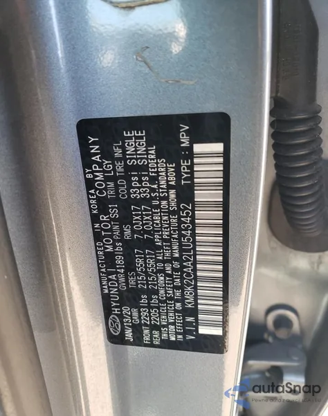 2020 Hyundai Kona Sel from USA, damaged, VIN KM8K2CAA2LU543452